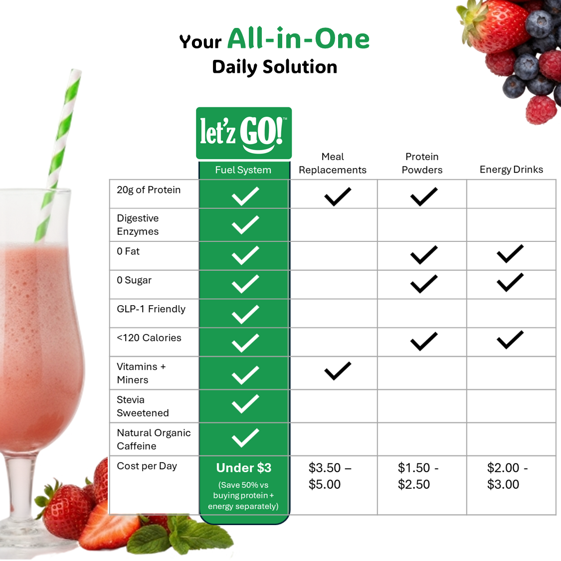 LET'Z GO 30 DAY FUEL KIT: PREMIUM PROTEIN + NATURAL ENERGY Drink Mix + FREE Shaker
