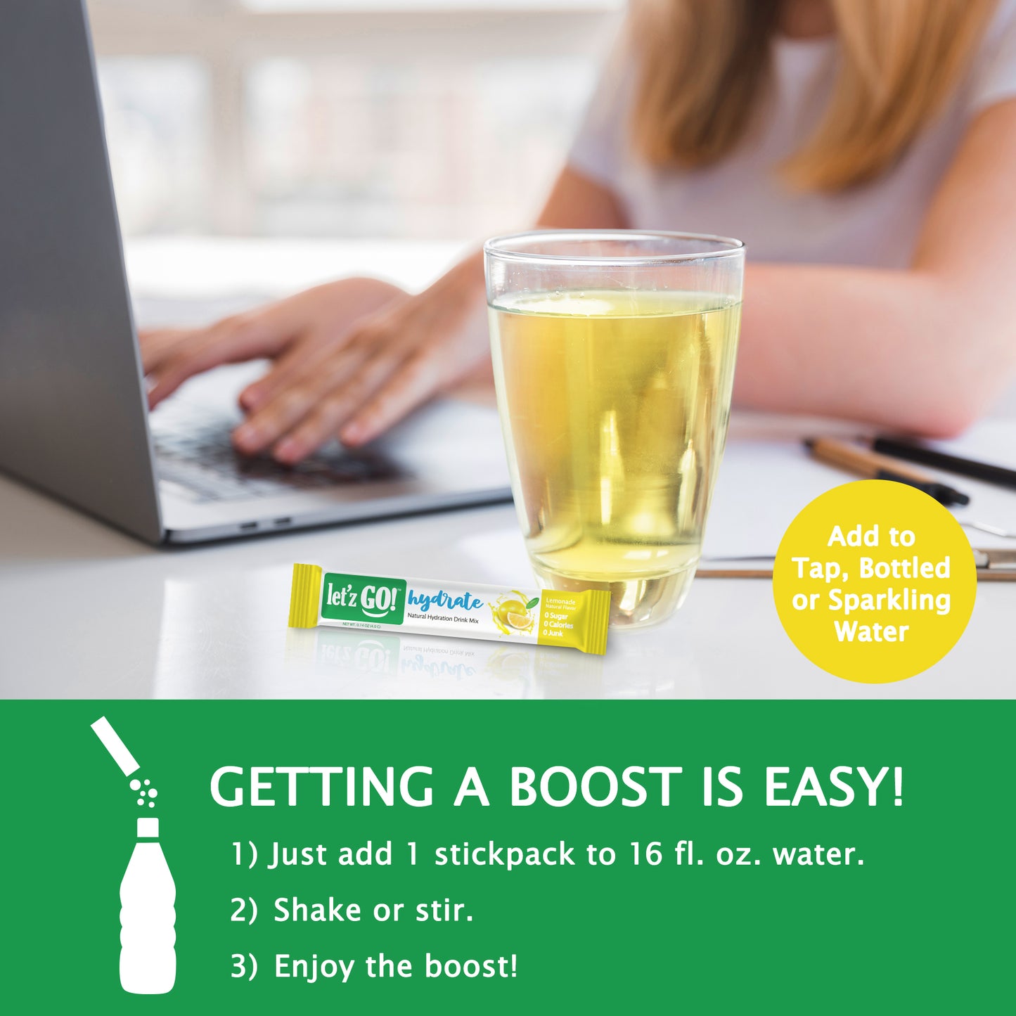 Let'z Go Hydrate - Lemonade - Natural Hydration + Immunity Drink Mix - 15 Stickpacks
