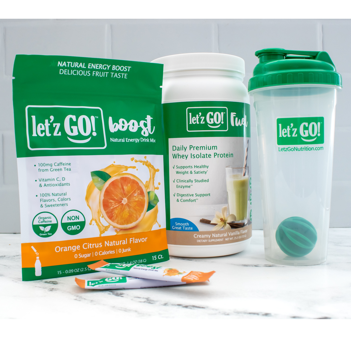 LET'Z GO 30 DAY FUEL KIT: PREMIUM PROTEIN + NATURAL ENERGY Drink Mix + FREE Shaker