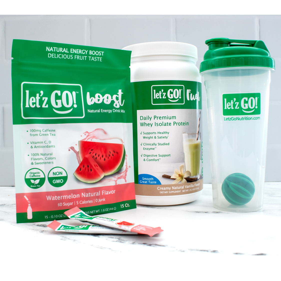 LET'Z GO 30 DAY FUEL KIT: PREMIUM PROTEIN + NATURAL ENERGY Drink Mix + FREE Shaker