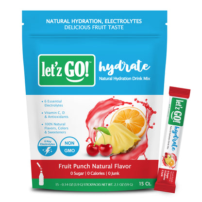 Let'z Go Hydrate - Fruit Punch - Natural Hydration Drink Mix - 15 Stickpacks