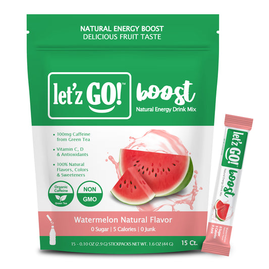 Let'z Go Boost - Watermelon - Natural Energy Drink Mix - 15 Stickpacks