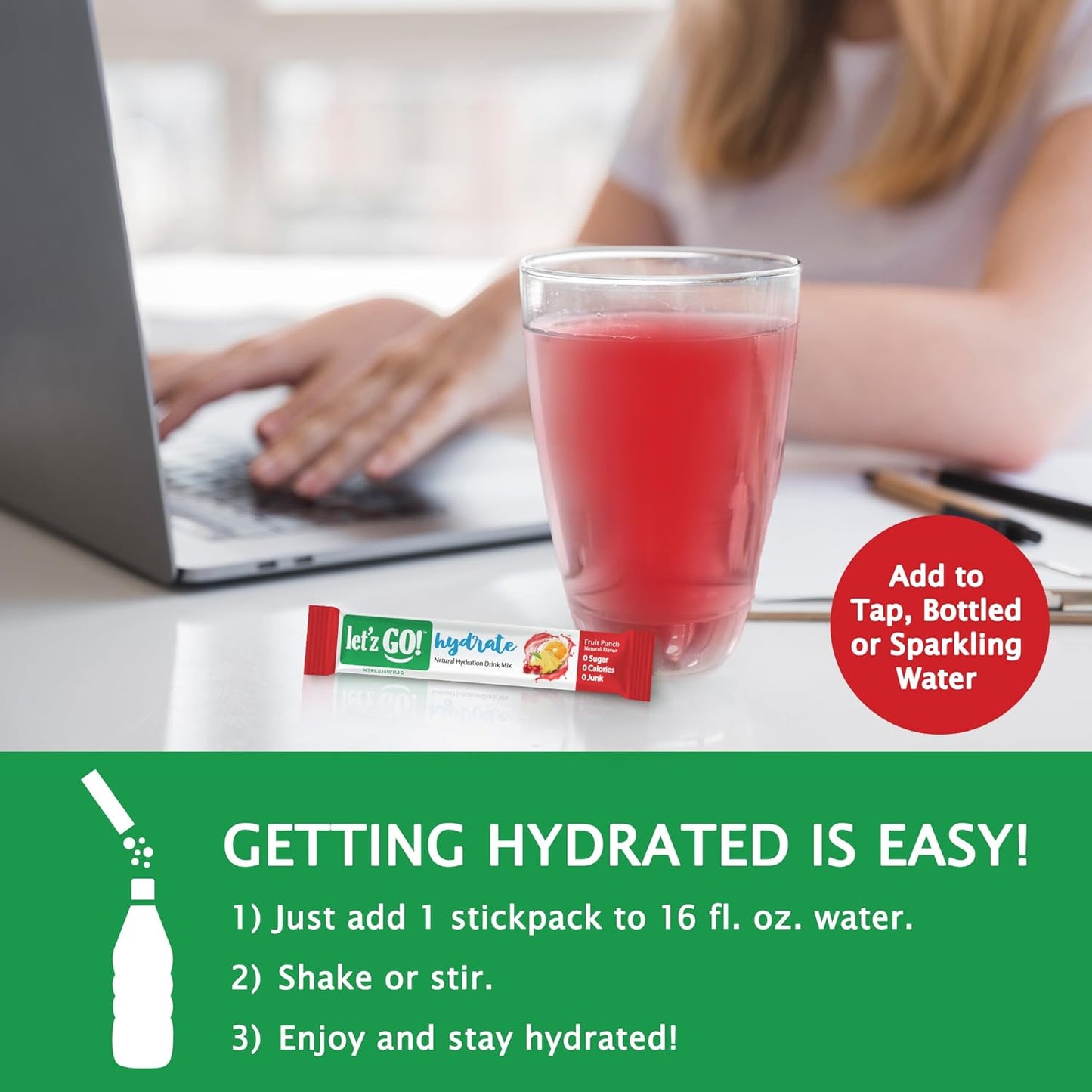 Let'z Go Hydrate - Fruit Punch - Natural Hydration Drink Mix - 15 Stickpacks